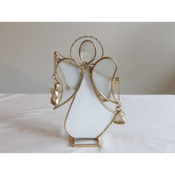 Vintage White Gold Stained Glass Suncatcher Angel Chain Hearts 8.75" READ - Picture 5 of 10